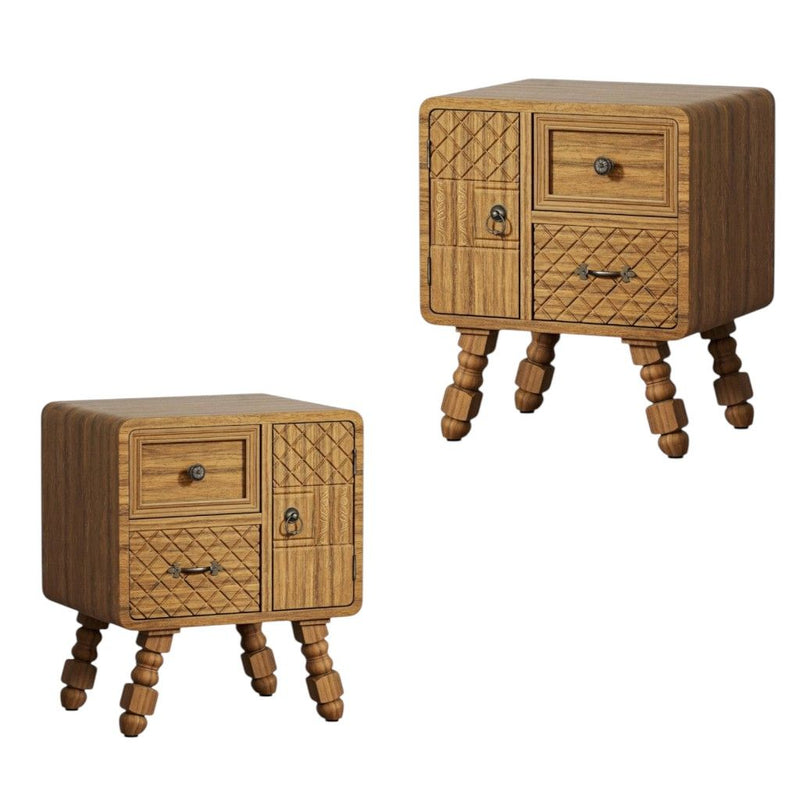 37" Solid Wood Console Accent Cabinet With Single Door Two Drawers - Sepia