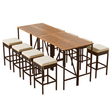 Load image into Gallery viewer, Outdoor Acacia Wood Bar Height Table And Eight Stools With Cushions
