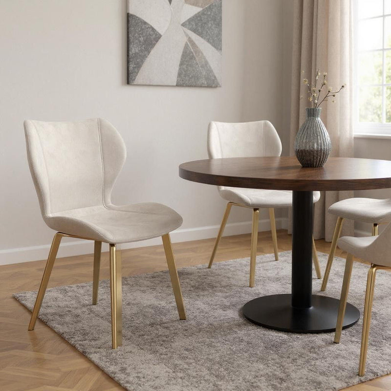 Upholstered Velvet Dining Side Chairs (Set of 4) - Cream / Gold