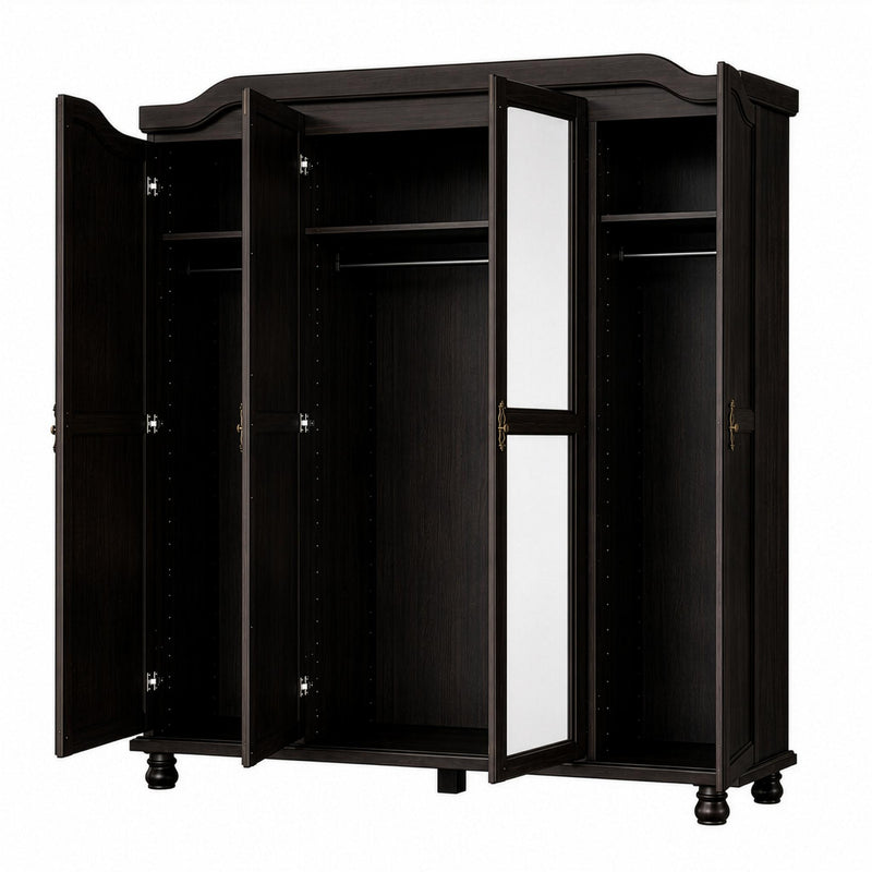Solid Wood Mirrored Four Door Combo Dresser - Espresso
