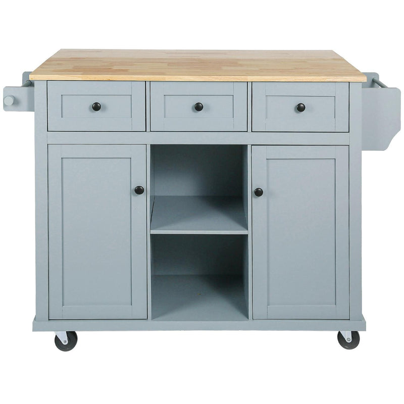 Brown And Wood Flat Door Rolling Kitchen Cart With Storage - Blue