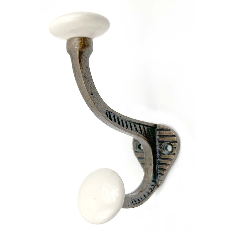Cast Iron And Ceramic Double Wall Hooks (Set of 6) - Bronze And White