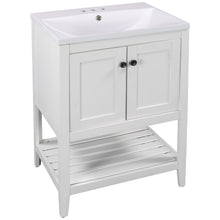 Load image into Gallery viewer, Modern Sleek Bathroom Vanity Elegant Ceramic Sink With Solid Wood Frame Open Style Shelf - White
