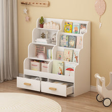 Load image into Gallery viewer, Bookshelf With 2 Storage Drawers, Front Facing Bookcase And Toy Organizer, Multi Tier Reading Shelf - White
