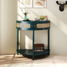Load image into Gallery viewer, Boho Rattan Semi Circle End Table With Sliding Rattan Door, Storage And Bottom Shelf
