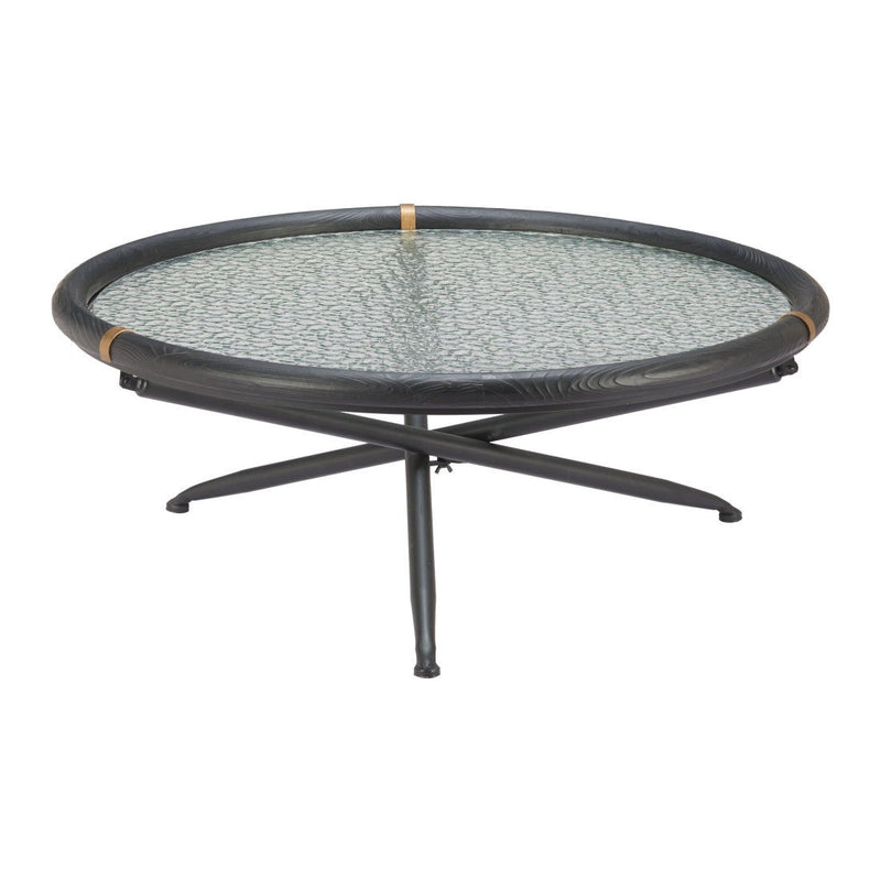 Glass Solid Wood Round Sled Coffee Table - Black