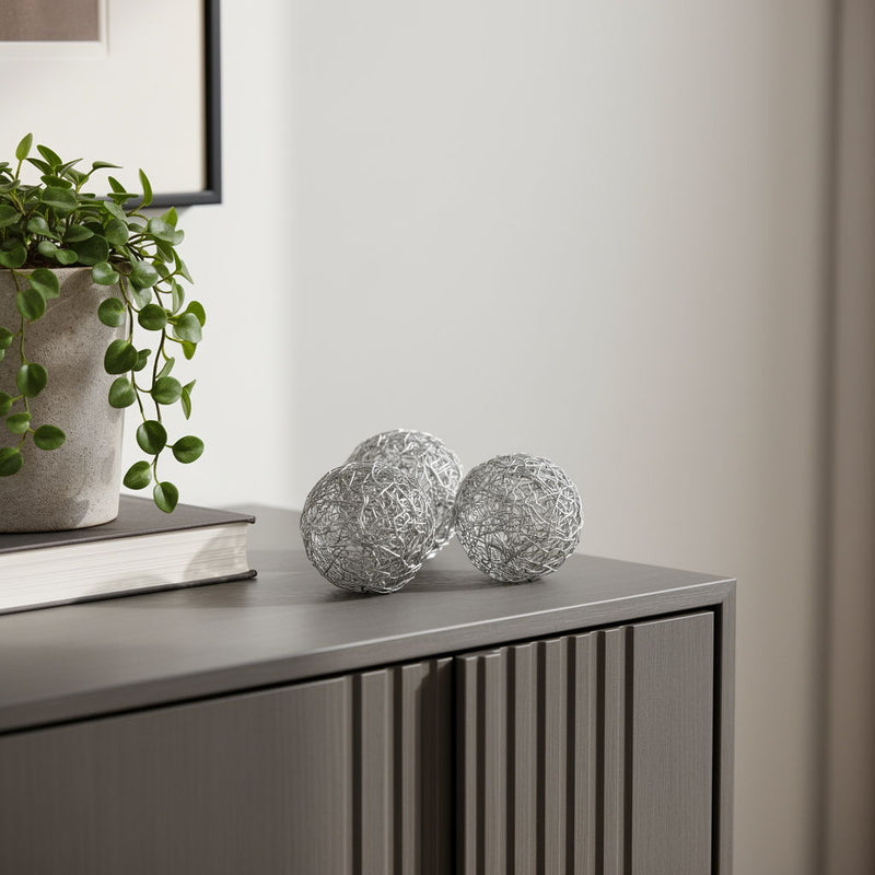 Wire 4 Decorative Orbs (Set of 3) - Silver