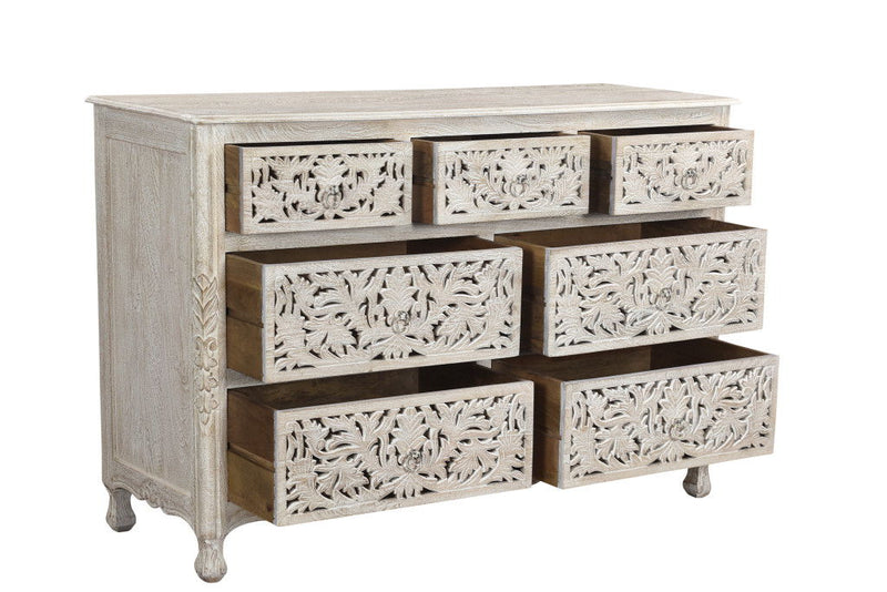 Solid Wood Seven Drawer Dresser - Beige
