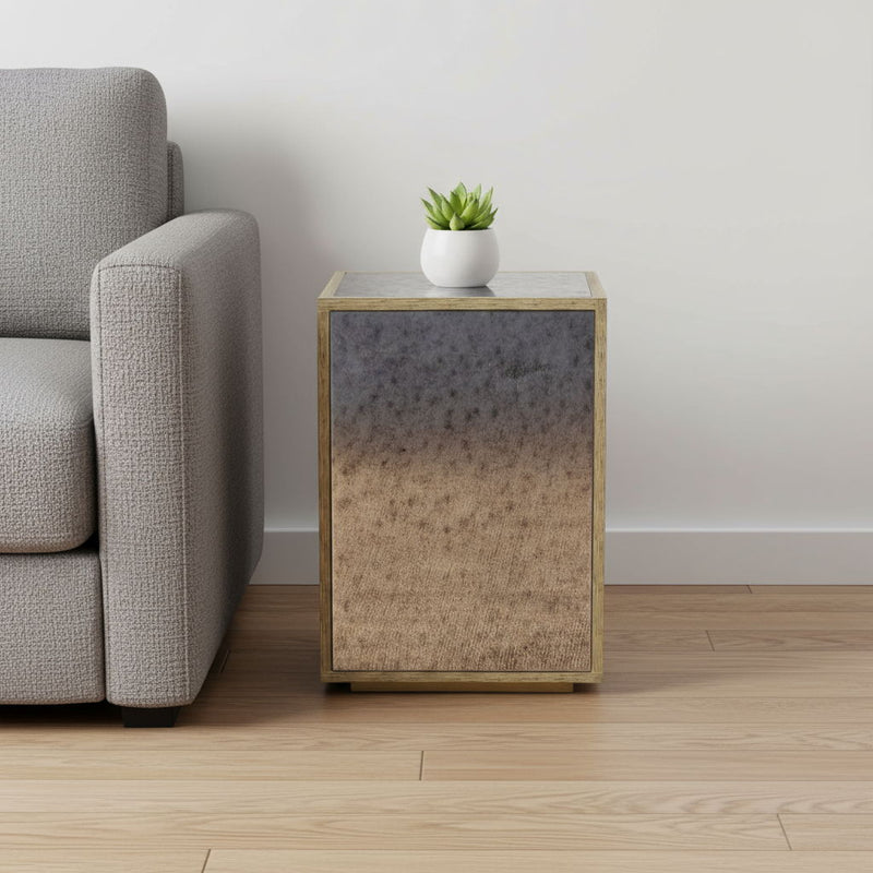 Mirrored Glass Block End Table - Silver / Gold