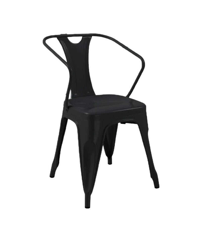 Metal Partially Open Back Dining Arm Chairs (Set of 4) - Black