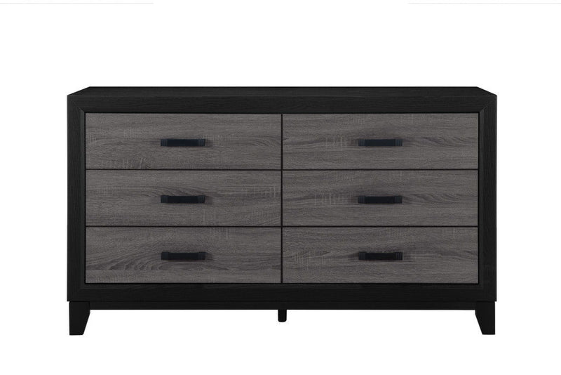 58" Wood Six Drawer Double Dresser - Black And Gray