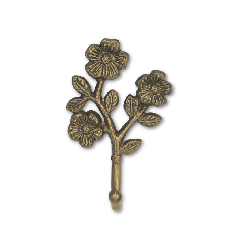 Cast Iron Flower Wall Hook - Antiqued Gold