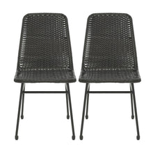 Load image into Gallery viewer, Outdoor Dining Chairs (Set of 2), Rattan Backrest And Cushions, Iron Frame - Dark Brown
