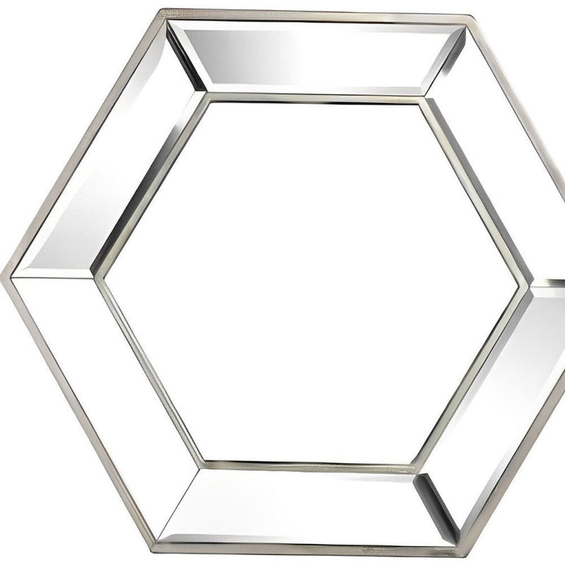 18" Hexagon Glass Framed Accent Mirror - Silver