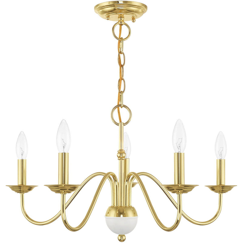 13" Five Light Dimmable Chandelier With Shades - Brass