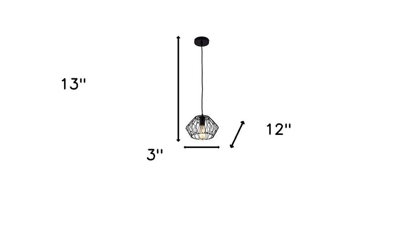 Metal Cage Modern Industrial Single Bulb Hanging Pendent Light - Black