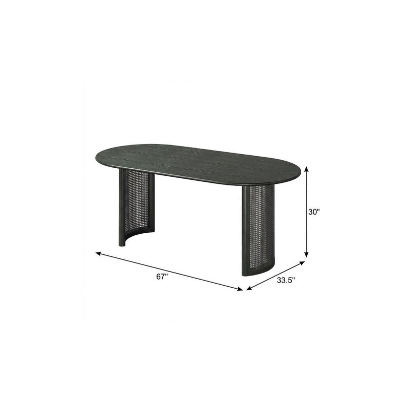 67'' Wooden Double Pedestal Base Oval Dining Table - Black