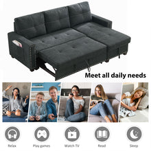 Load image into Gallery viewer, [Video] MH 82&quot; Sleeper Sofa Bed Reversible Sectional Couch with Storage Chaise and Side storage bag for Living Room Furniture Set, silver rivets on both hands
