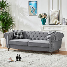 Load image into Gallery viewer, Chesterfield Upholstery Fabric Sofa With Roll Armrest &amp; Nailhead
