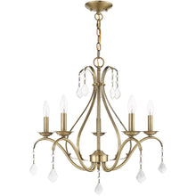 Load image into Gallery viewer, 23" Five Light Dimmable Chandelier With Shades - Antiqued Brass
