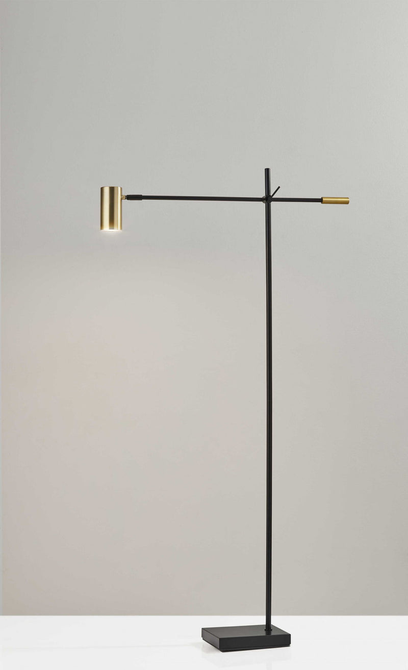 Adjustable LED Task Floor Lamp With Antiqued Brass Cylinder Shade - Black