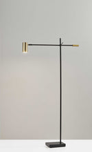 Load image into Gallery viewer, Adjustable LED Task Floor Lamp With Antiqued Brass Cylinder Shade - Black
