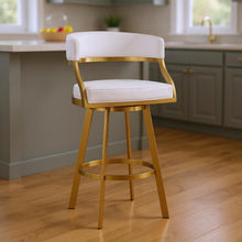 Load image into Gallery viewer, 26" Faux Leather And Stainless Steel Low Back Counter Height Swivel Bar Chair - Gold / White
