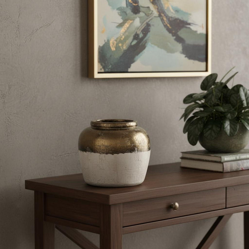 Block Round Table Vase - Antiqued Bronze / Light Gray