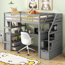Load image into Gallery viewer, Loft Bed With Desk, Shelves, 2 Drawers, Storage Staircase
