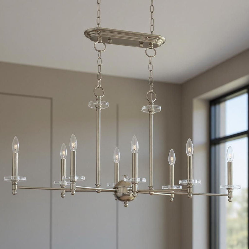 20" Eight Light Dimmable Chandelier With Shades - Nickel