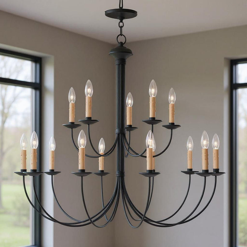 33" Multi Light Dimmable Chandelier With Shades - Black