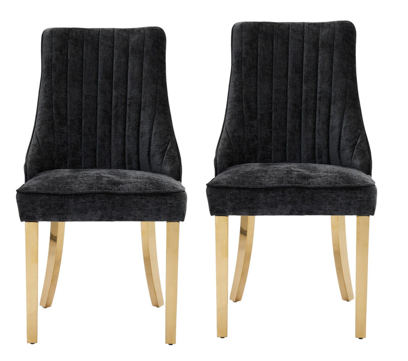 Tufted Stainless Steel Dining Side Chairs (Set of 2) - Black / Gold