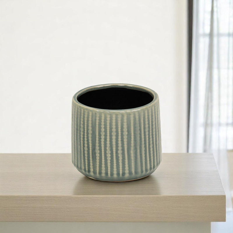 Striped Round Pot Planter (487415) - Green