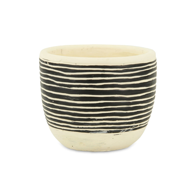 Striped Round Pot Planter - Black / White