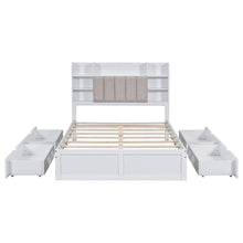 Load image into Gallery viewer, Multi-functional Full Size Bed Frame with 4 Under-bed Portable Storage Drawers and Multi-tier Bedside Storage Shelves, White
