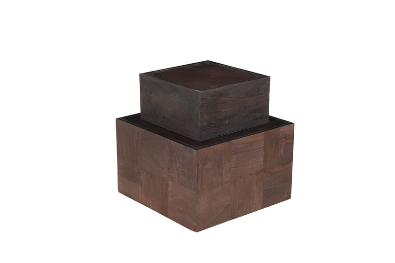 Solid Wood Square Block Coffee Table (Set of 2) - Natural / Brown