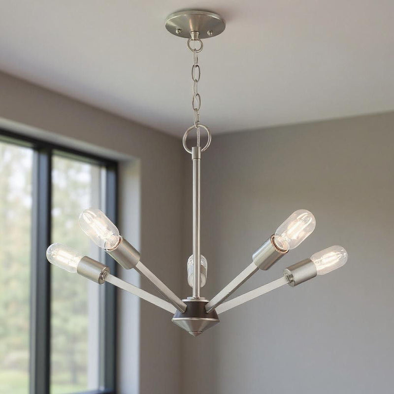 Five-Light 18'' Dimmable Chandelier With Shades - Nickel
