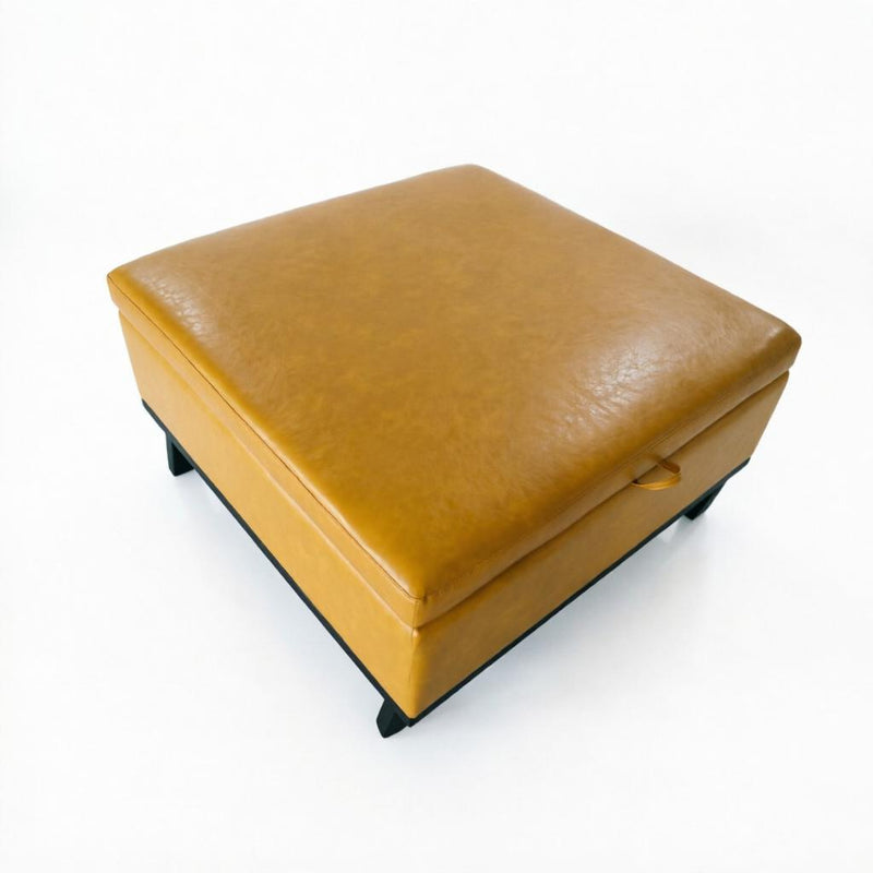 And Black Faux Leather Ottoman With Storage - Yellow