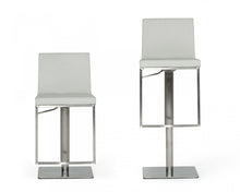 Load image into Gallery viewer, 32" Faux Leather And Stainless Steel Swivel Low Back Bar Height Bar Chair - Light Gray And Silver
