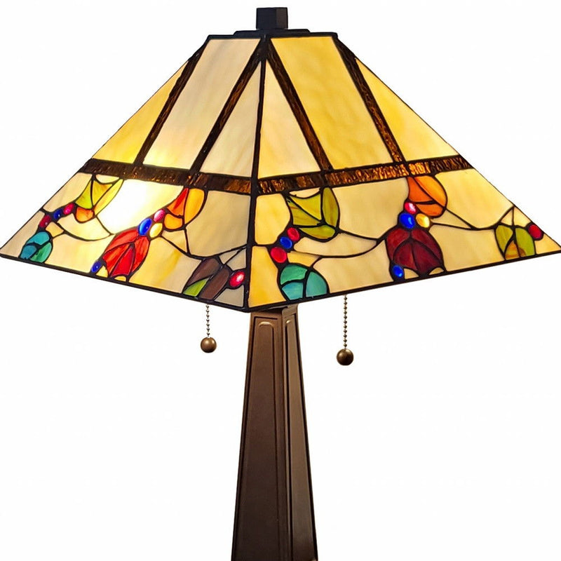 22" Metal Two Light Candlestick Table Lamp With White Shade - Dark Brown