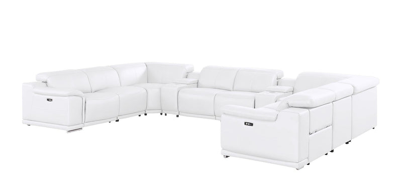 Leather Modular U Shaped Ten Piece Corner Sectional With Console - White