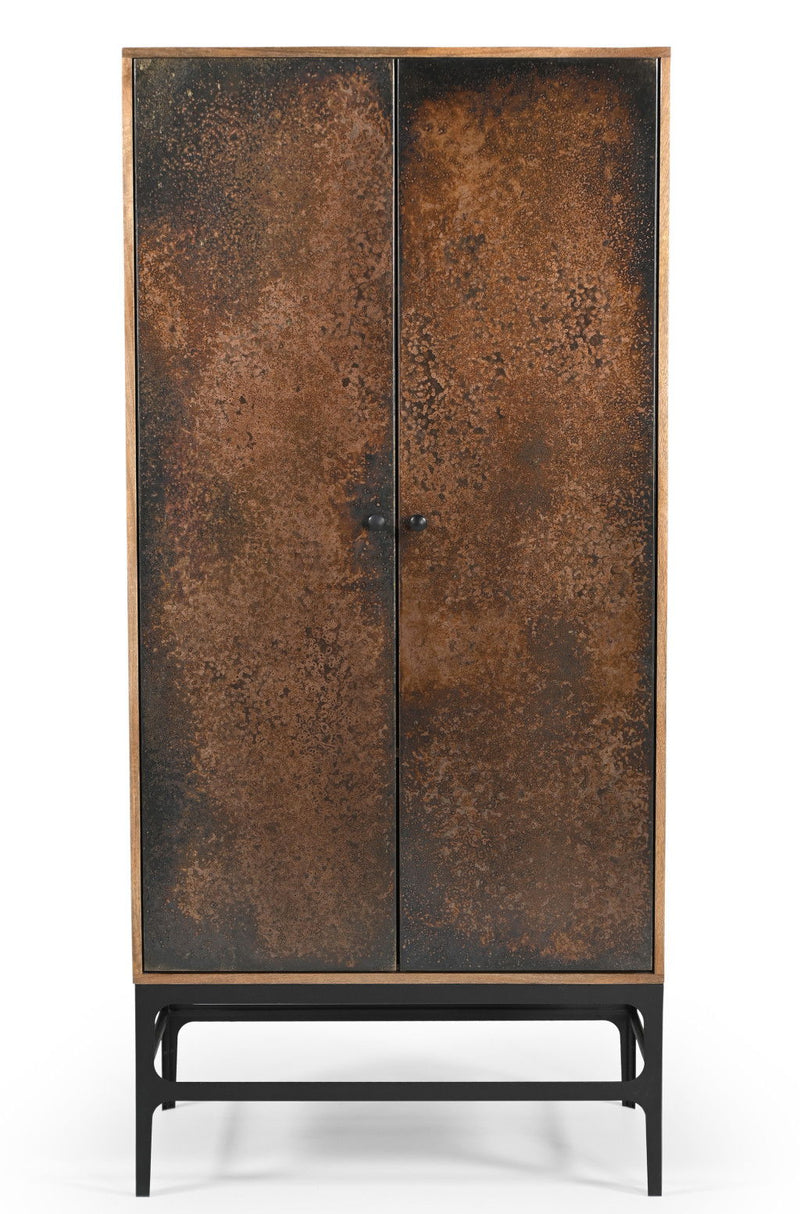 Distressed Solid Wood Frame Accent Cabinet With Two Doors - Copper / Black
