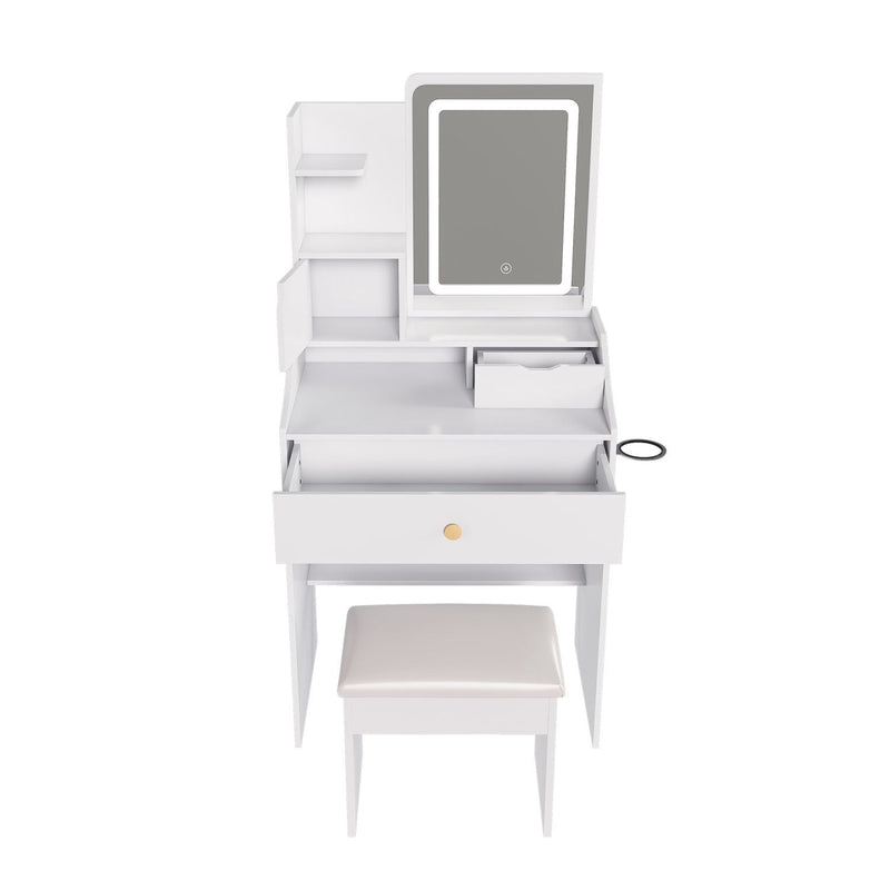 43" Wood Lighted Vanity Two Drawer Dresser - White