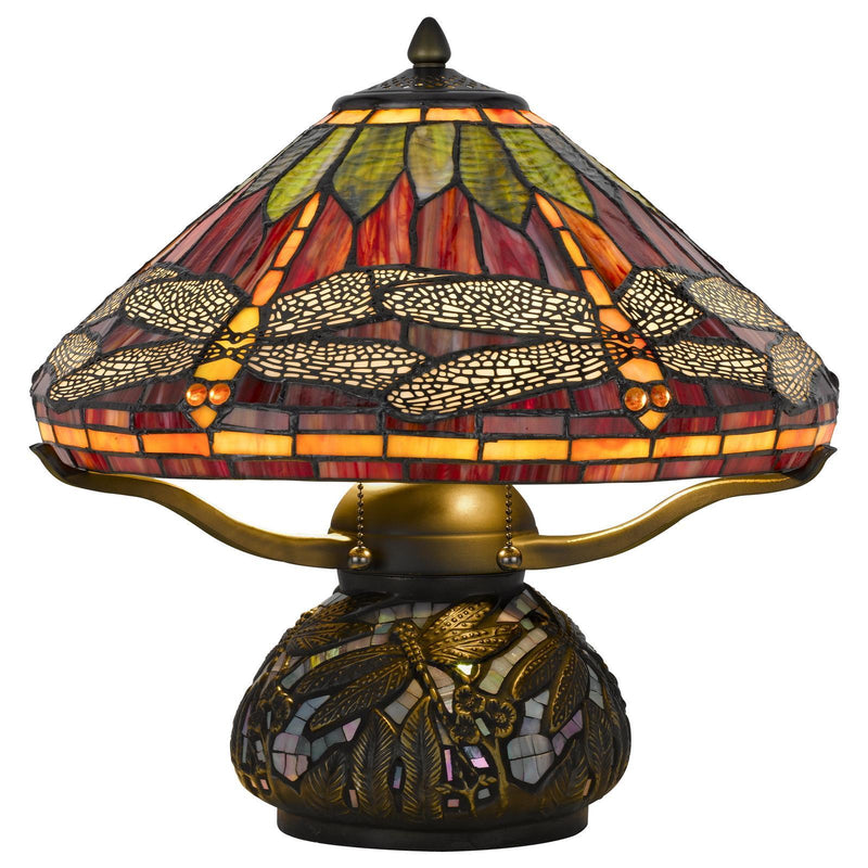 Dragonfly Two Light Round Animals Tiffany Lamp With Empire Shade - Orange And Bronze