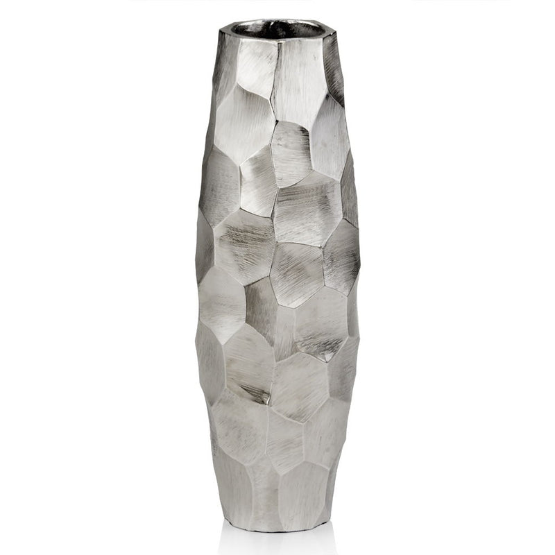 Faceted Geometric Cylinder Table Vase - Silver