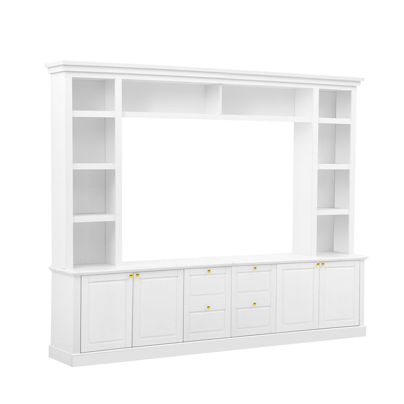 TV Stand With Bookcase, Storage Cabinet With 3 Adjustable Shelves, Living Room Entertainment Center - White