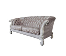 Load image into Gallery viewer, Velvet Damask Sofa And Toss Pillows With Bone Legs - Ivory
