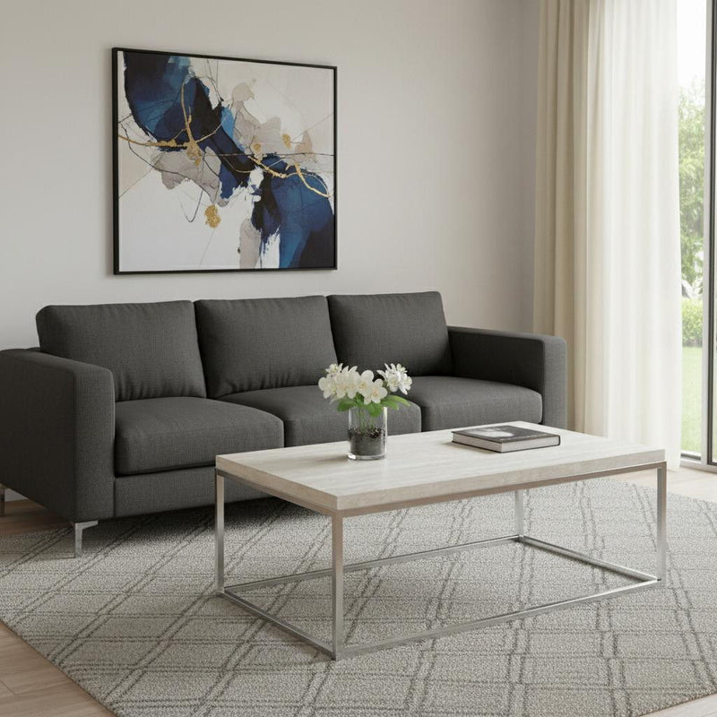 Manufactured Wood And Metal Rectangular Coffee Table - Chrome And White Oak
