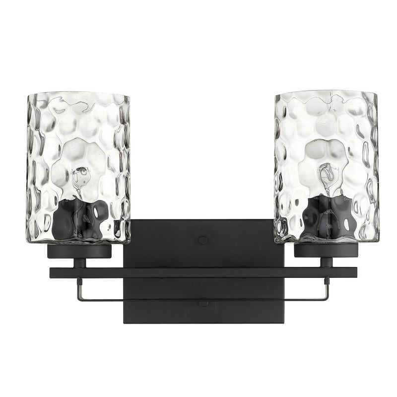 Metal And Pebbled Glass Two Light Wall Sconce - Black