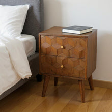 Load image into Gallery viewer, 22" Solid Wood Carved Geometric Two Drawer Nightstand - Chestnut
